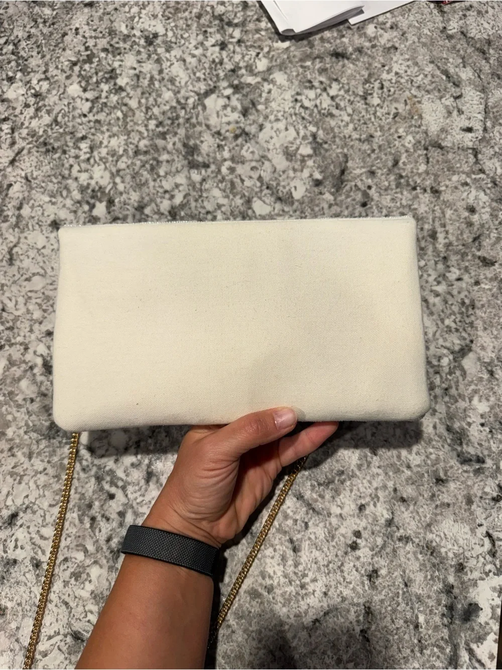 Francesca's Collections White Beaded Clutch with Blue Floral Accents